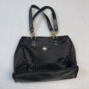 Vintage Tommy Hilfiger black tote bag with chain details on the handles